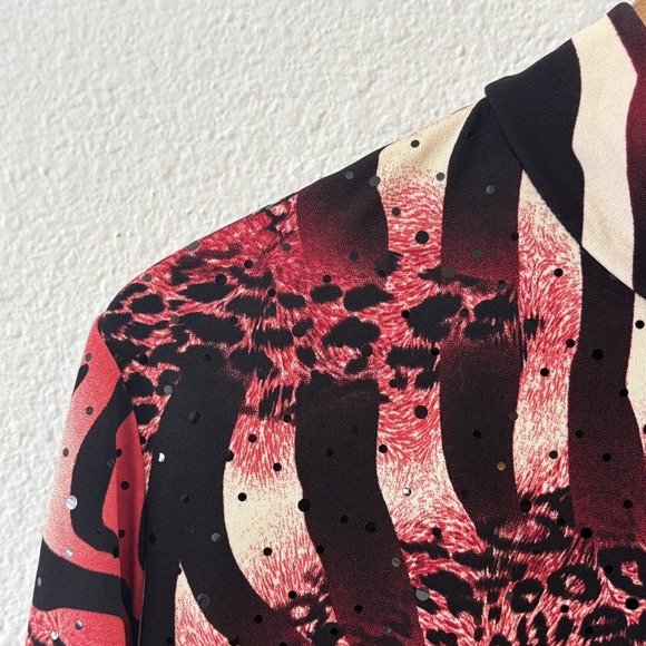 Susan Graver Liquid Knit Animal Print Sequin Tunic Top Large Stretch Mock Neck - Picture 6 of 11